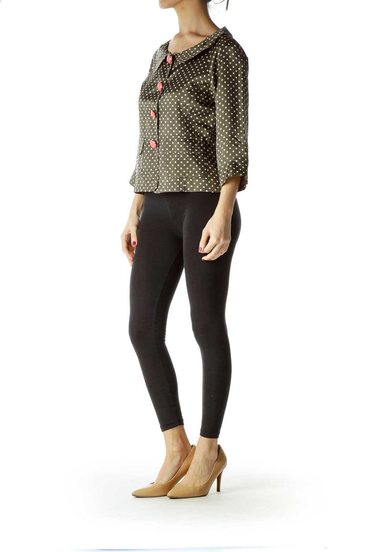 Green White Polka Dot Buttoned Jacket