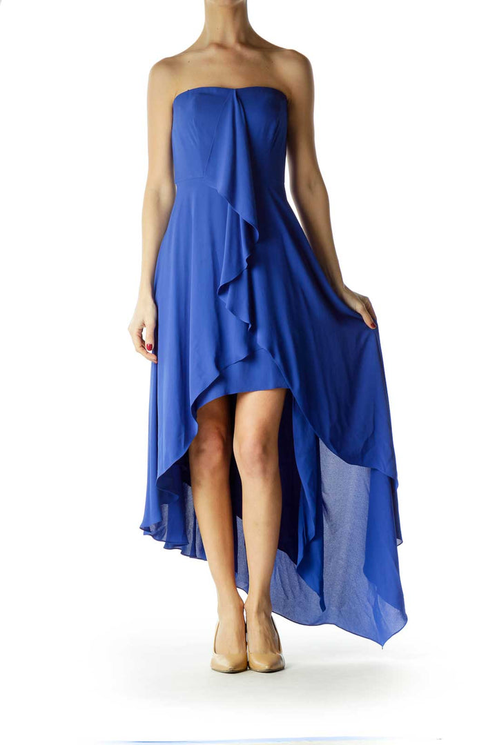 Blue Strapless High-Low Dress