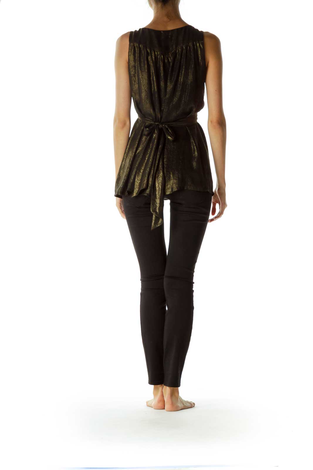 Gold Tie Sleeveless Shirt