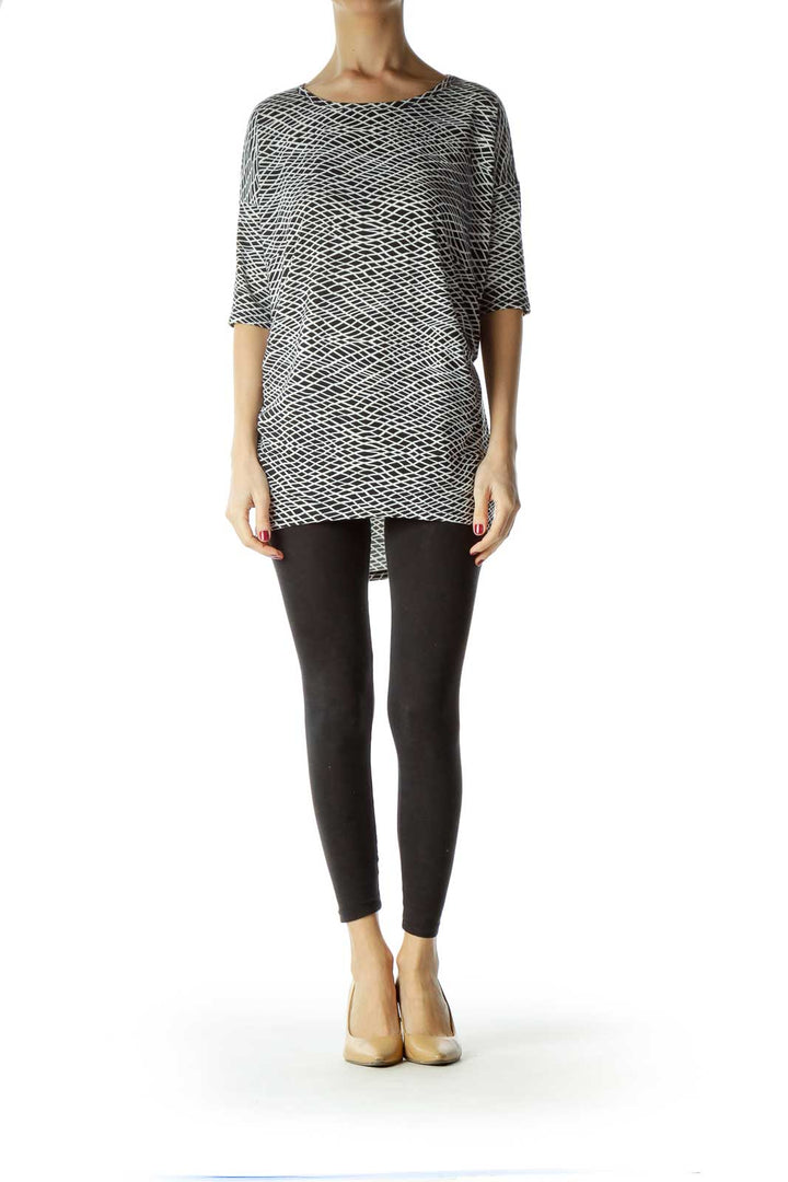 Black White Print Round Neck Tunic