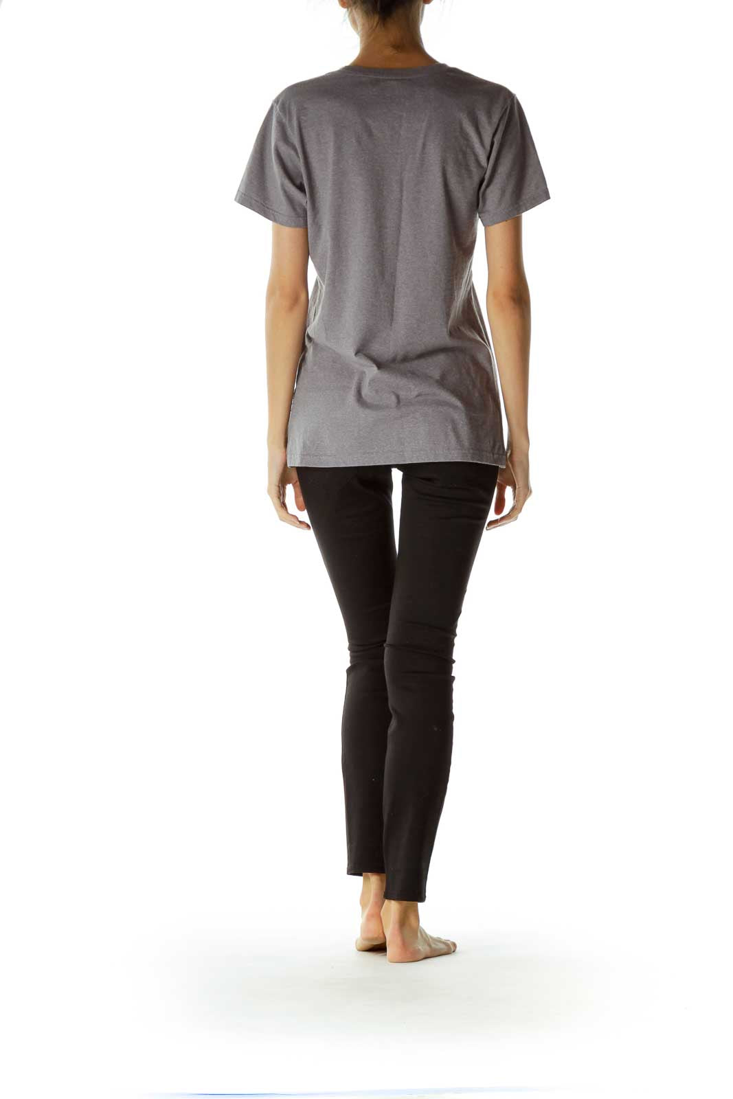 Gray Mickey Mouse Print T-Shirt