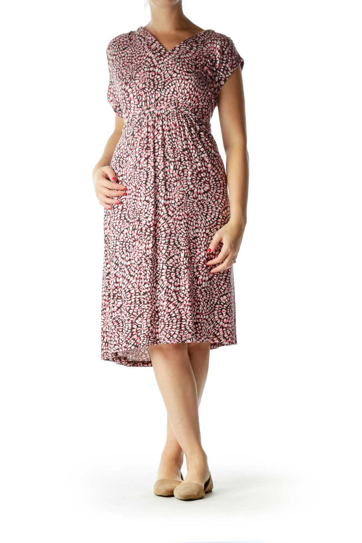 Pink Printed Empire Waist Jersey Dress