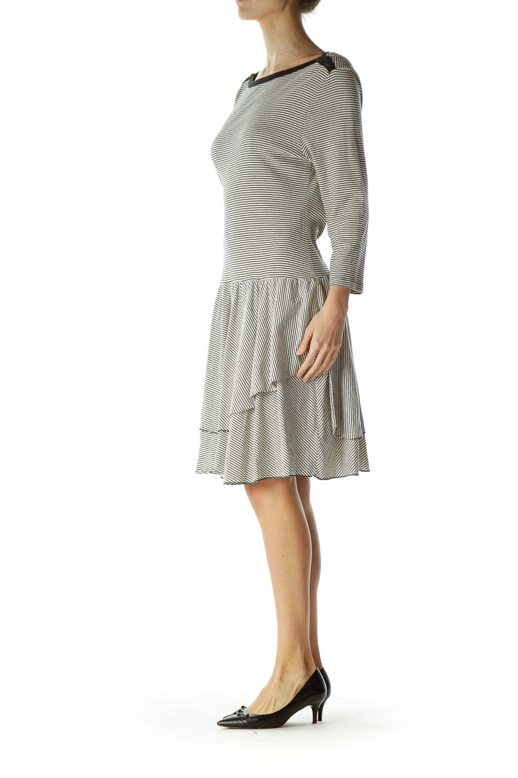Beige Striped Jersey Dress