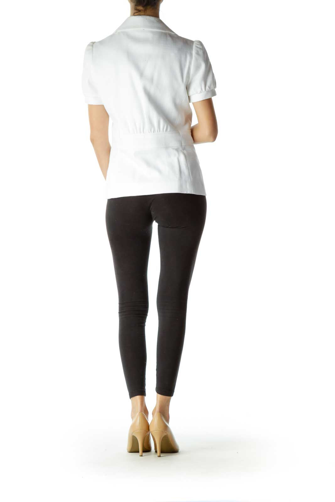White Short Sleeve Pocketed Blazer