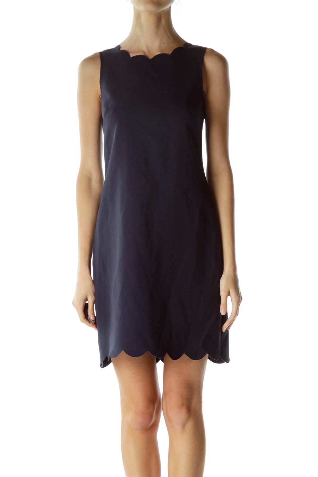 Navy Scalloped Sheath Dress