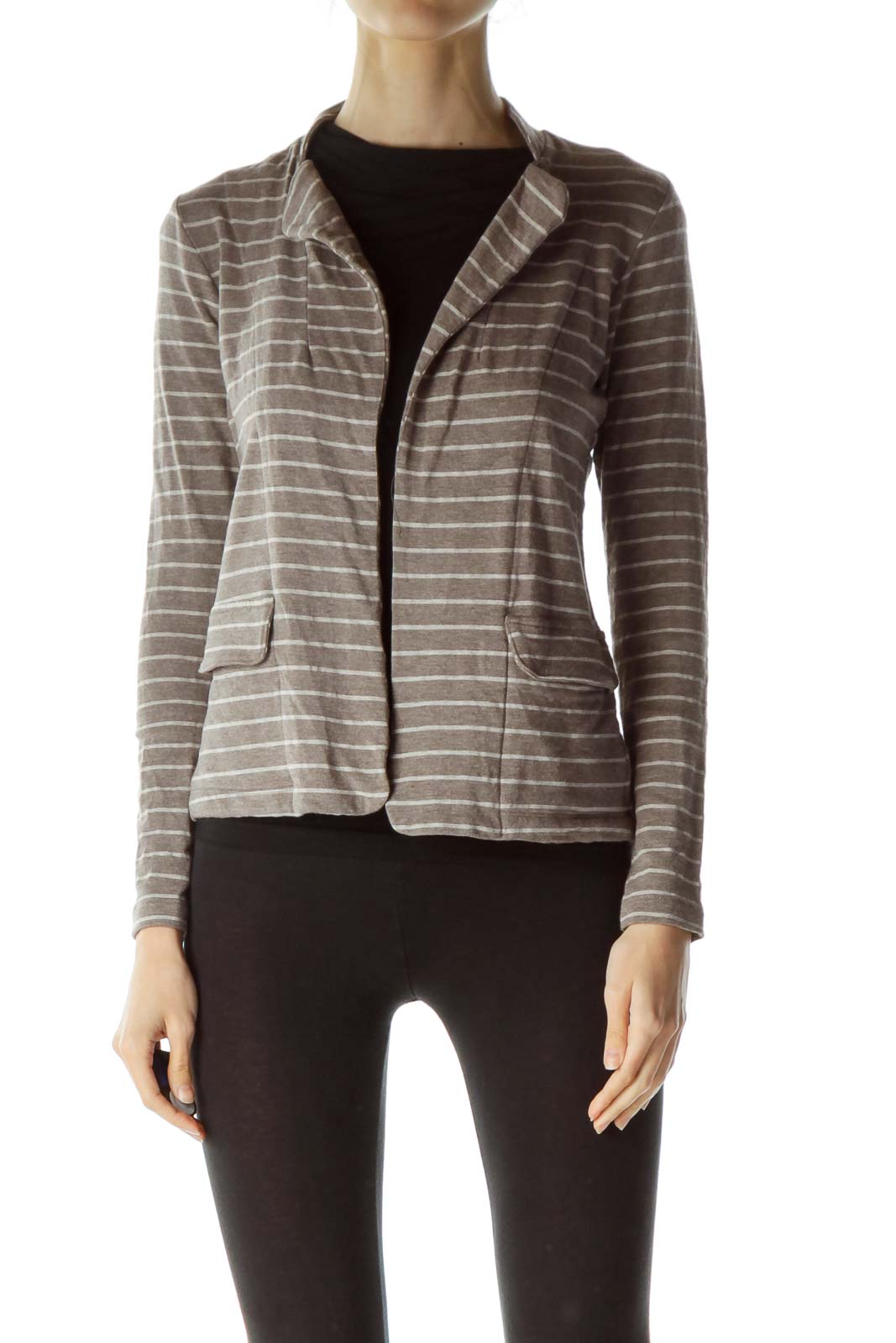 Light Brown Striped Pocketed Blazer
