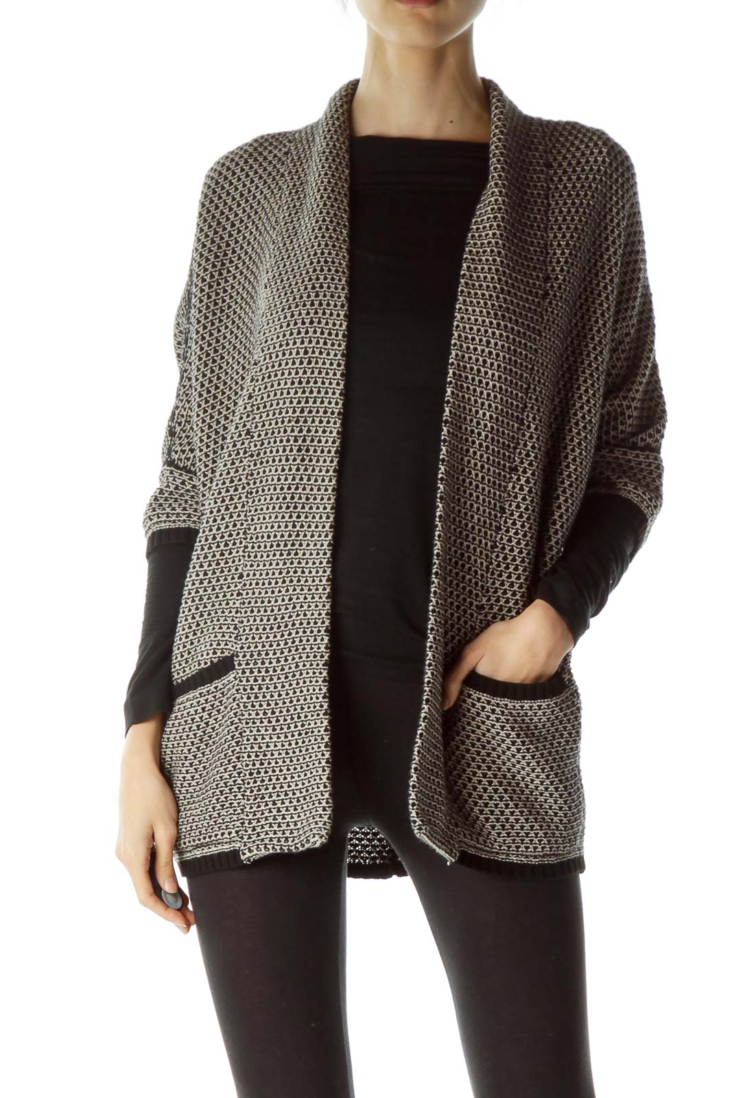 Black Beige Crocheted Sweater