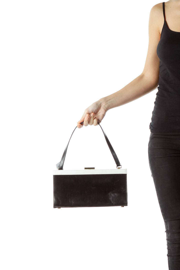 Black White Leather Rectangle Shoulder Bag