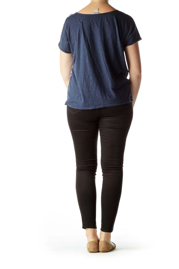 Blue Purple White Print T-Shirt