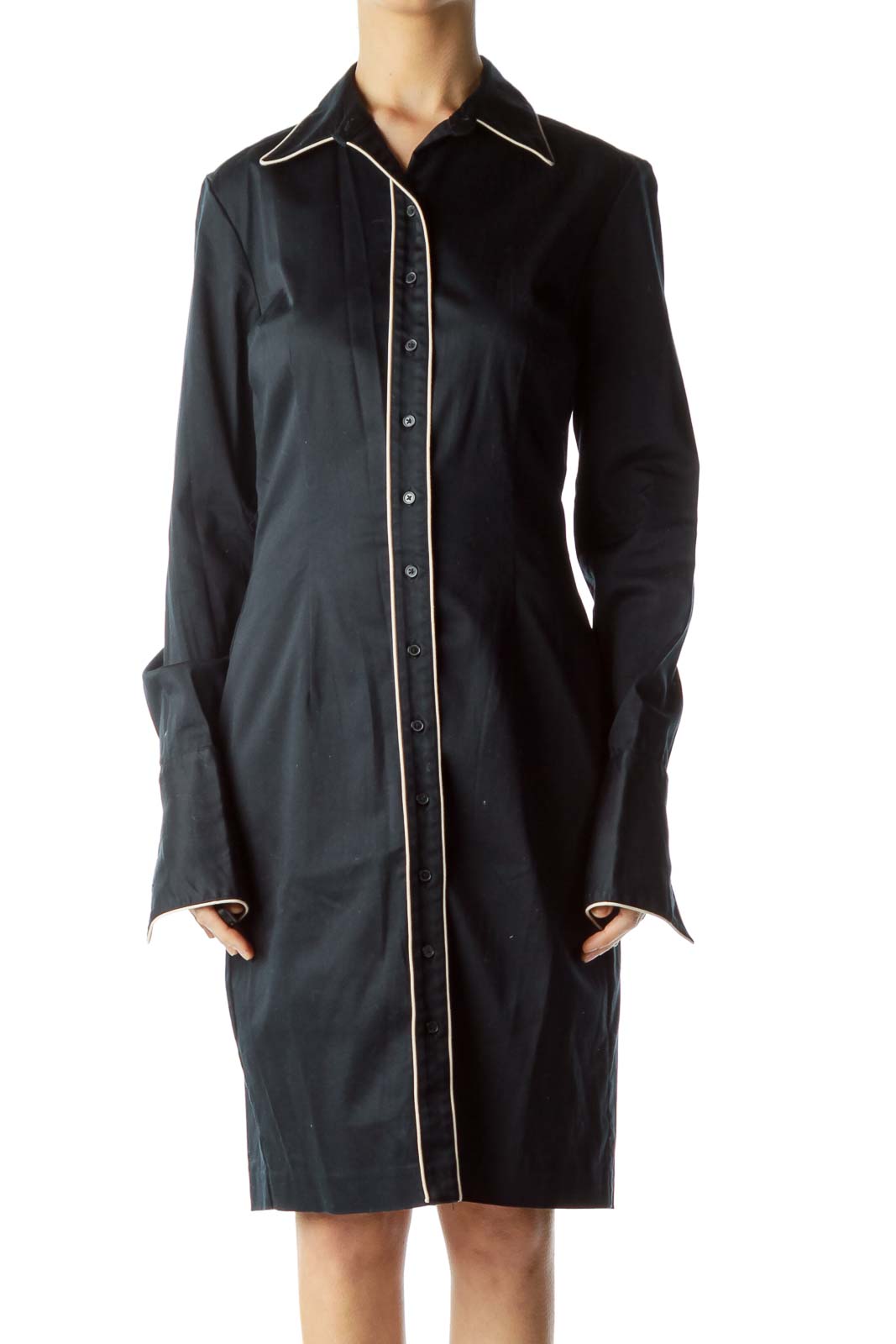 Navy Shirt Dress with Trim