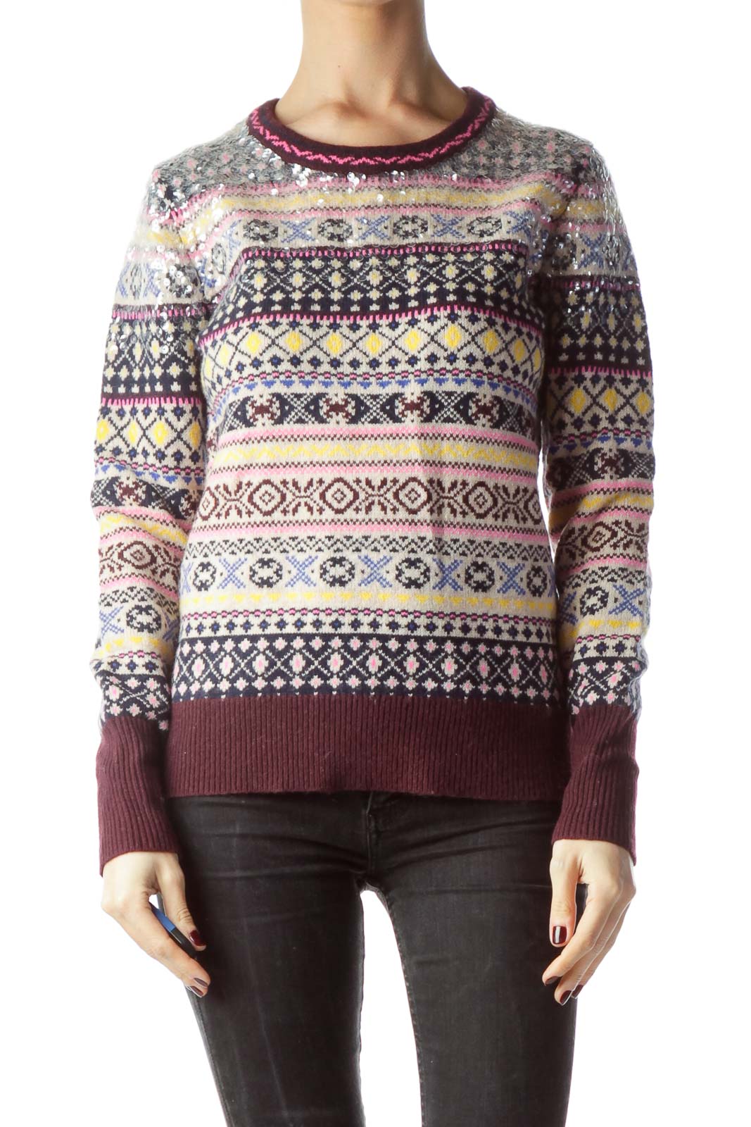 Multicolored 100% Lambswool Sequins Sweater