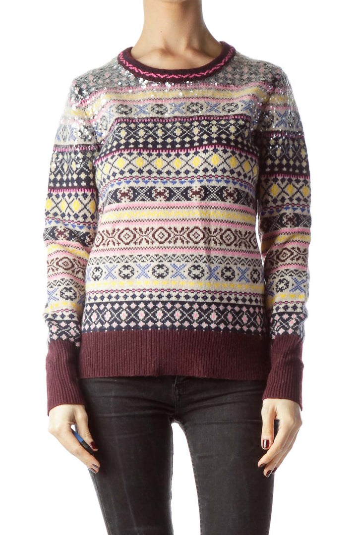 Multicolored 100% Lambswool Sequins Sweater