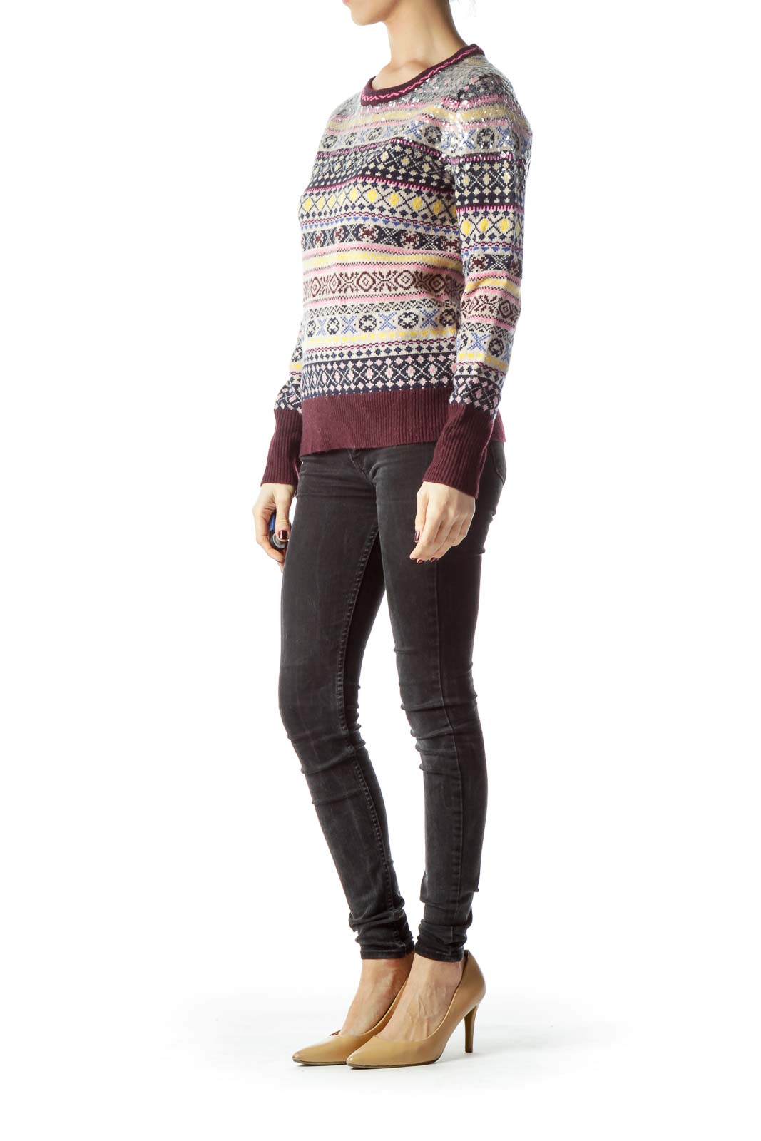 Multicolored 100% Lambswool Sequins Sweater