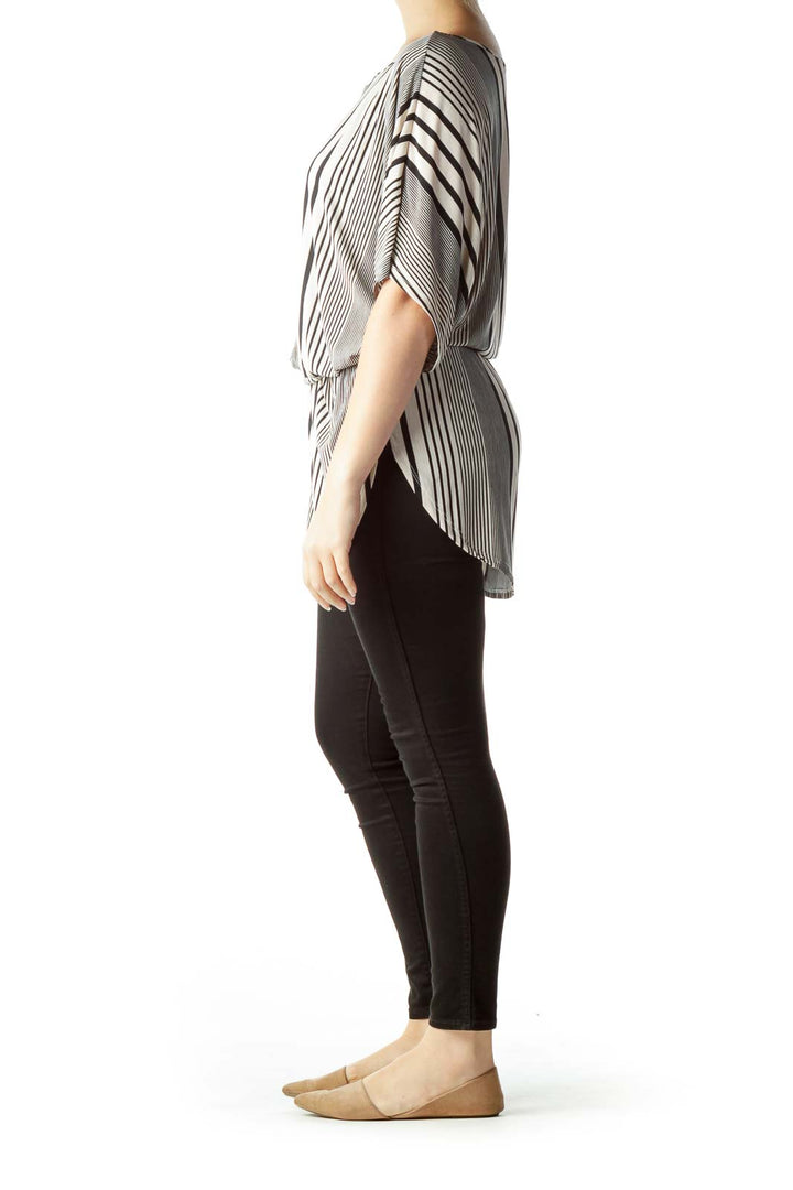 Beige Black Pinstripe Scrunched Tunic
