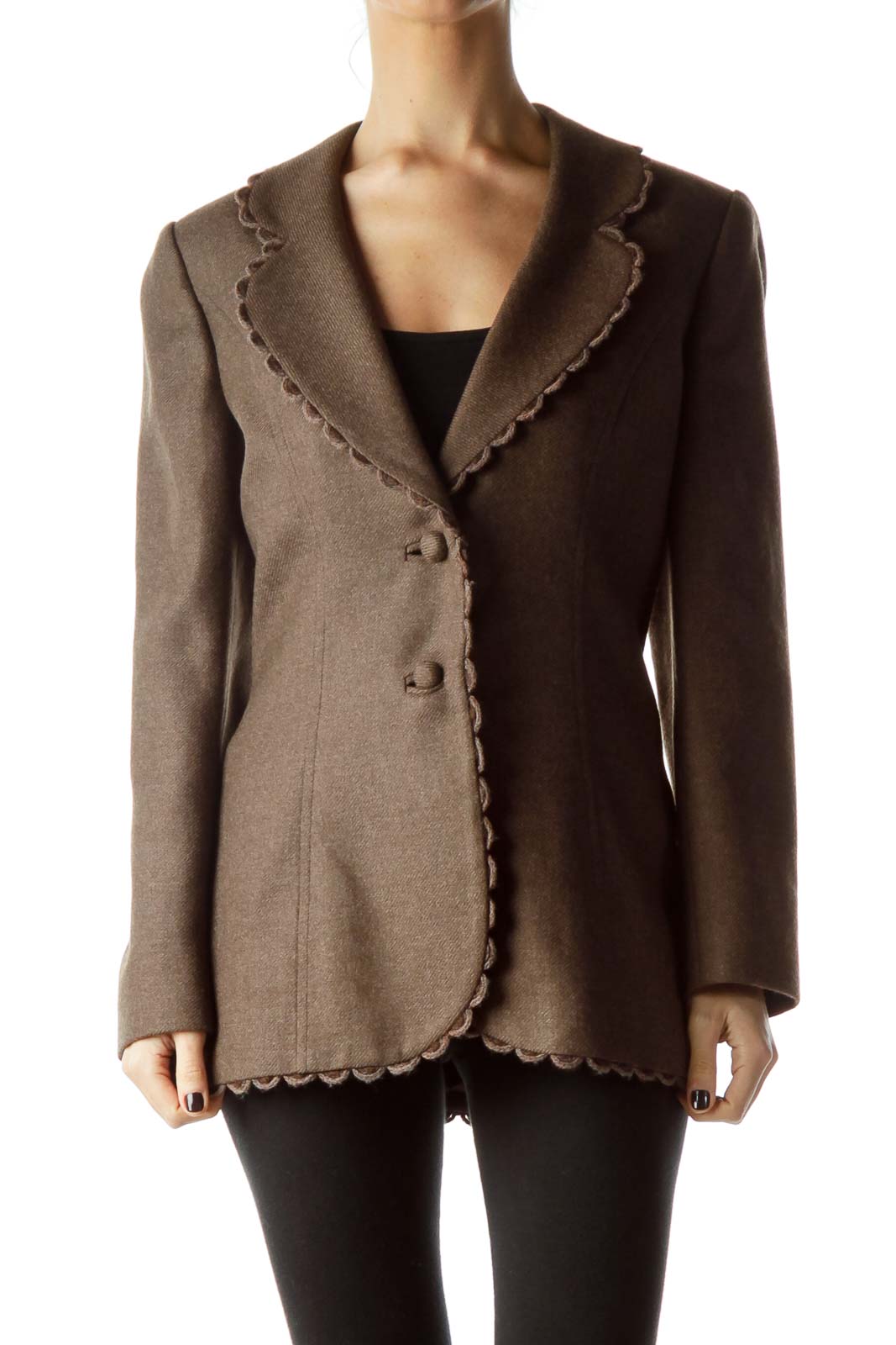 Brown Collared Buttoned Tweed Jacket