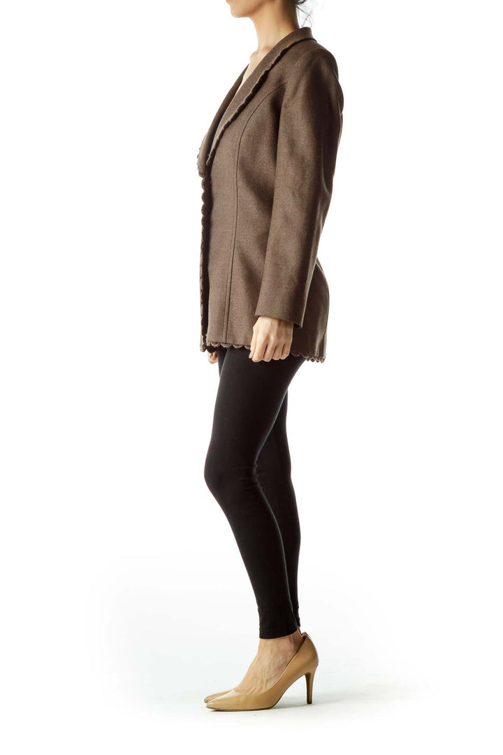 Brown Collared Buttoned Tweed Jacket
