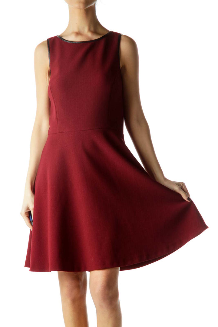Burgundy Round Neck A-Line Knit Dress