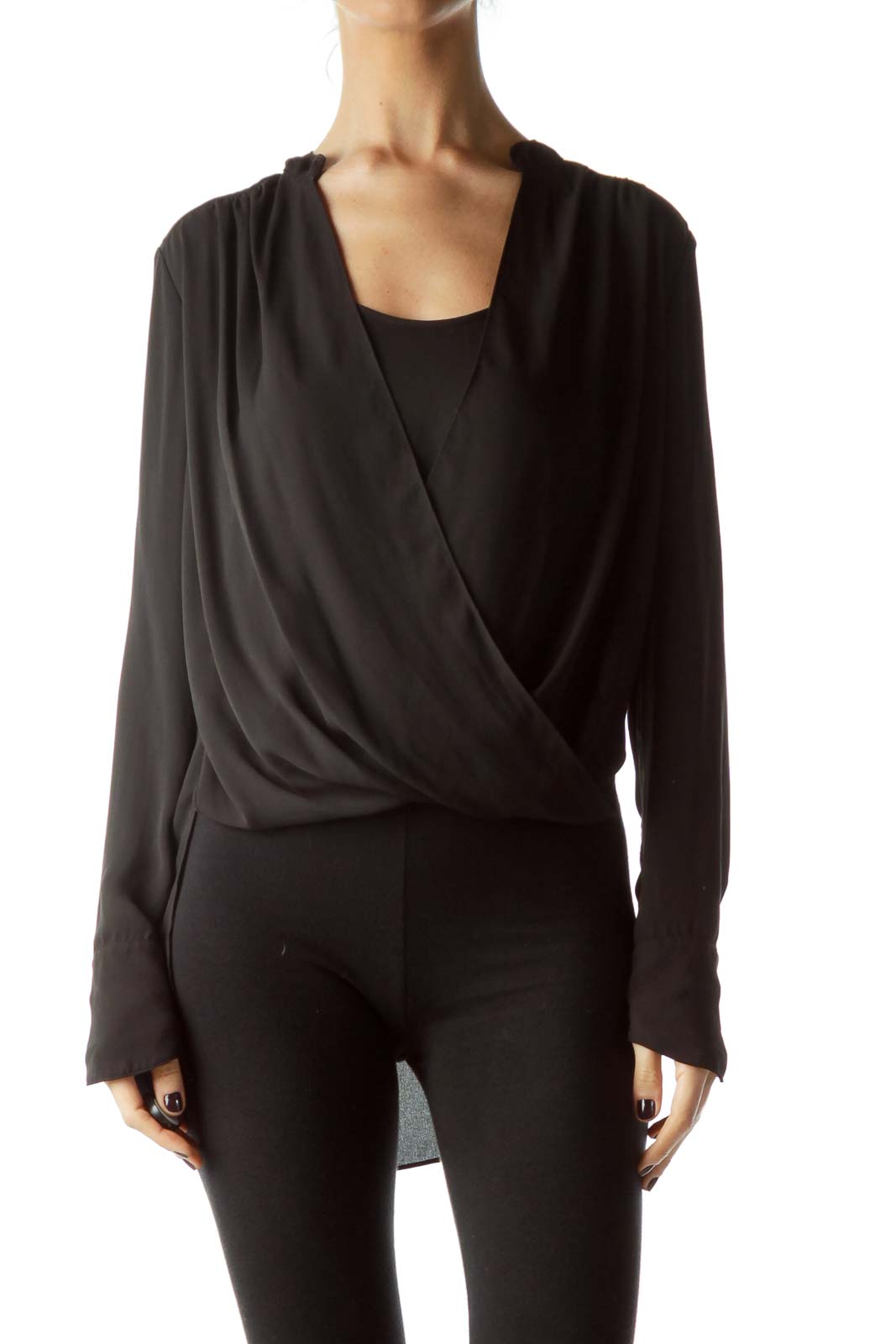 Black High-Low Long Sleeve Blouse