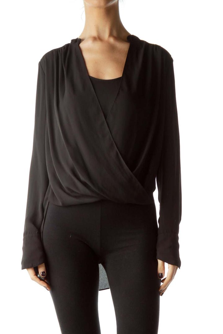 Black High-Low Long Sleeve Blouse