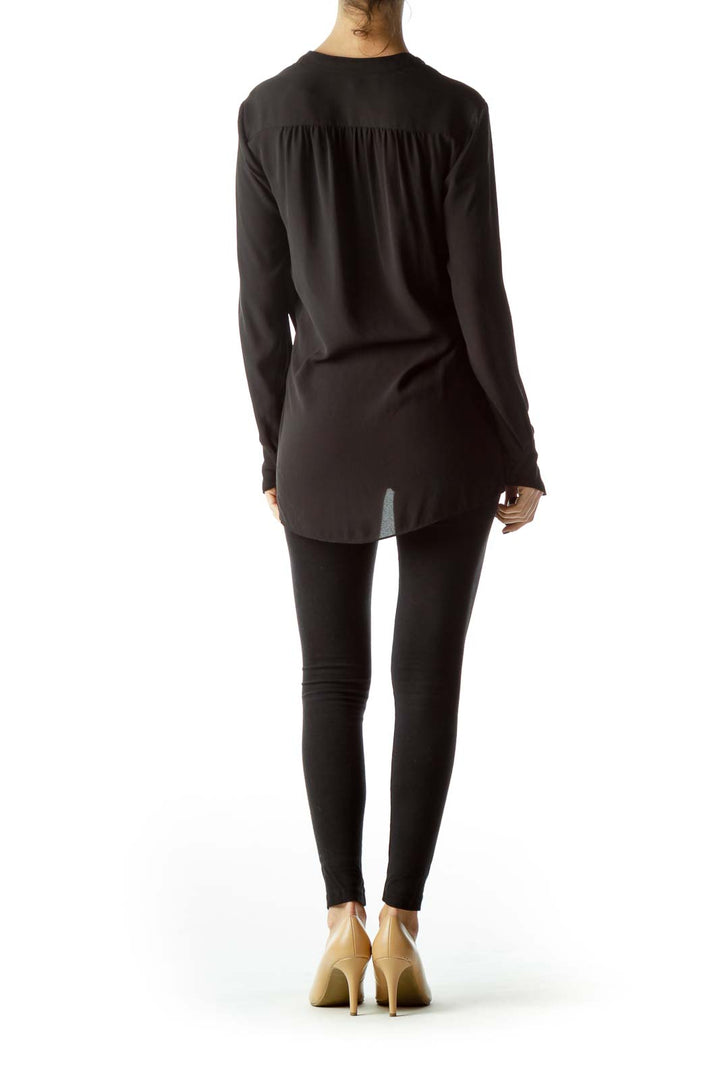 Black High-Low Long Sleeve Blouse