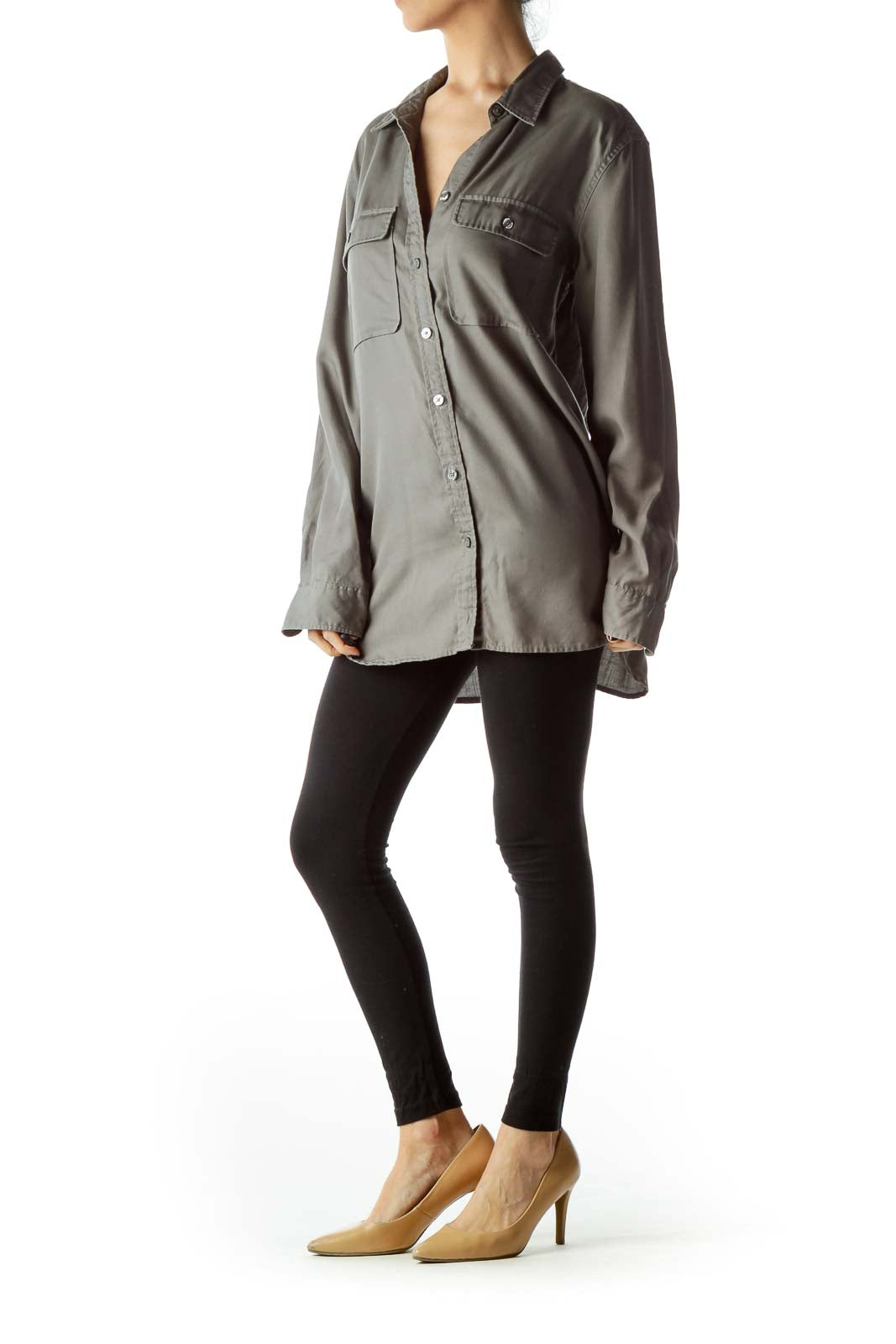 Gray Collared Pocketed Shirt