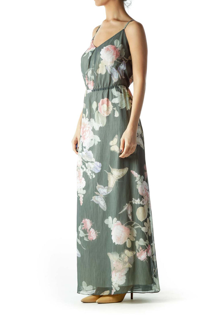 Multicolored Floral Nature Print Long Day Dress