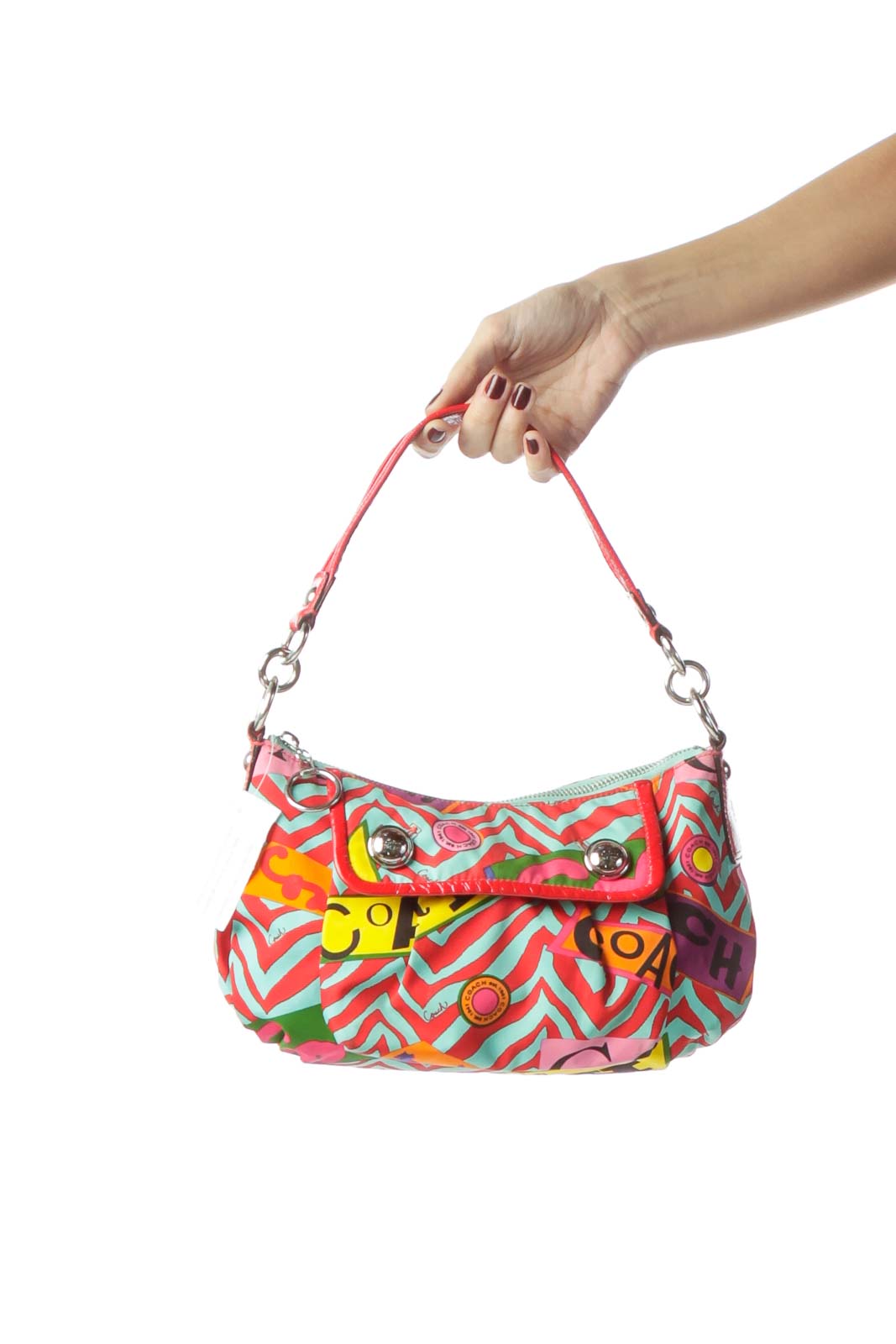 Red Multicolored Monogrammed Shoulder Bag