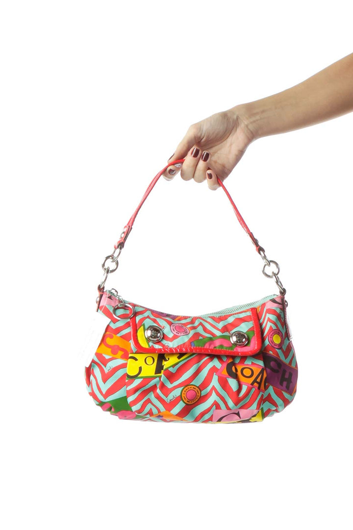 Red Multicolored Monogrammed Shoulder Bag