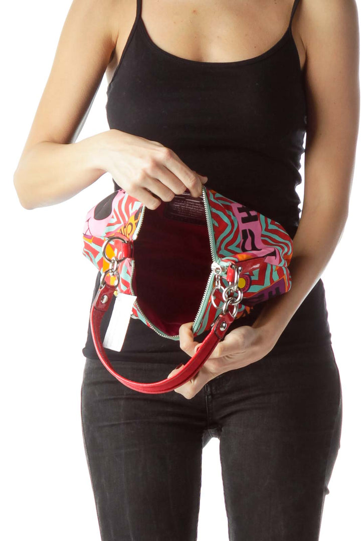 Red Multicolored Monogrammed Shoulder Bag