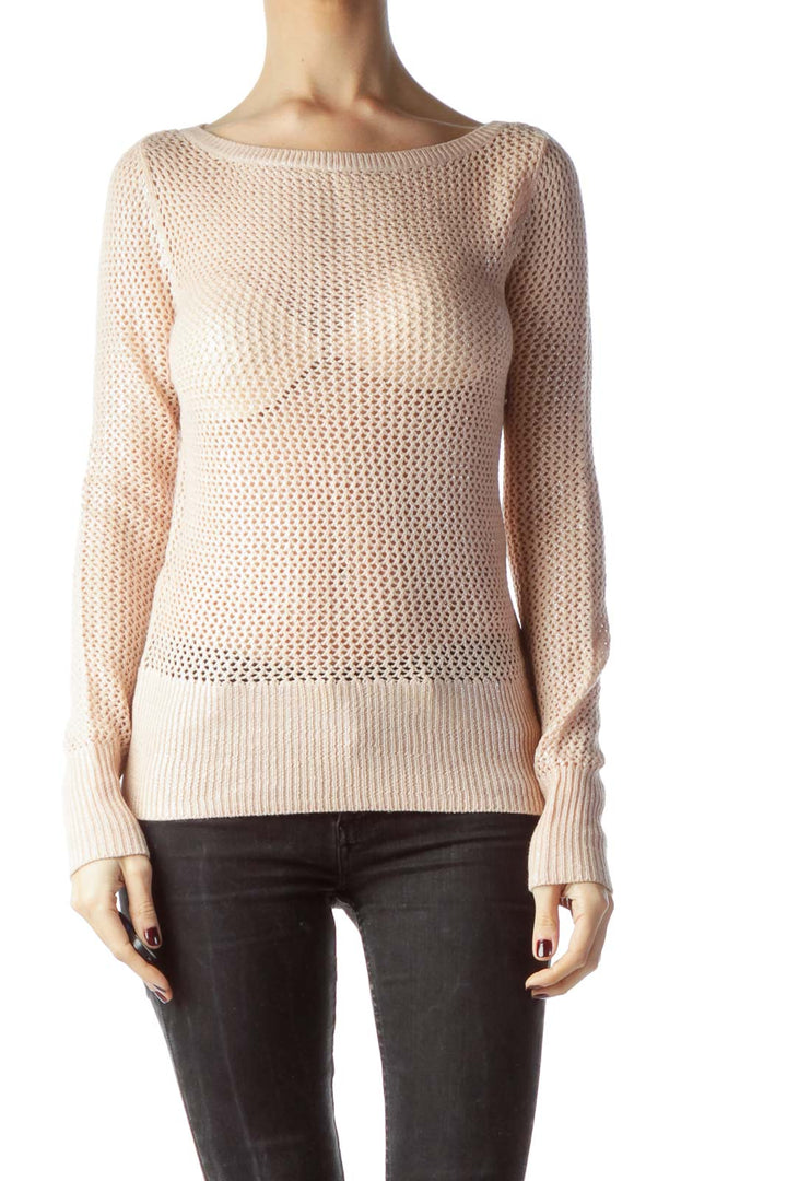 Salmon Pink Metallic Knitted Top