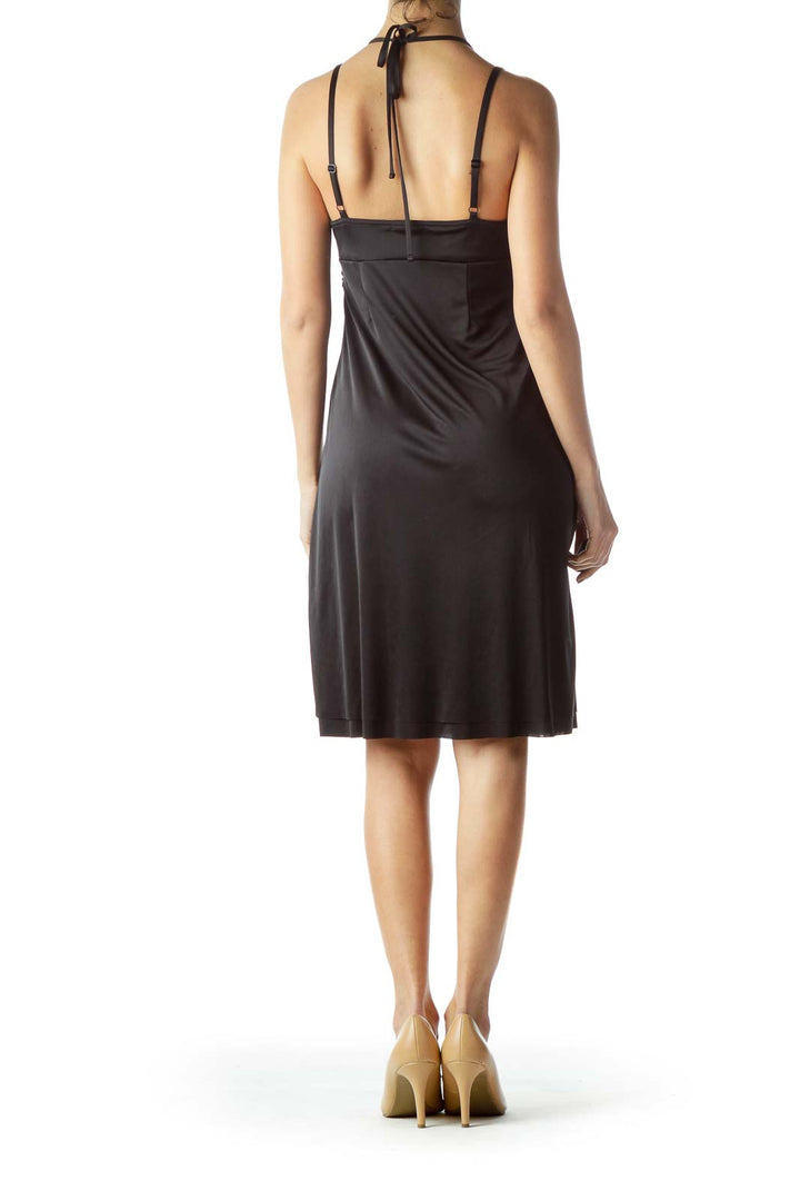 Black Adjustable Straps Shift Shiny Dress