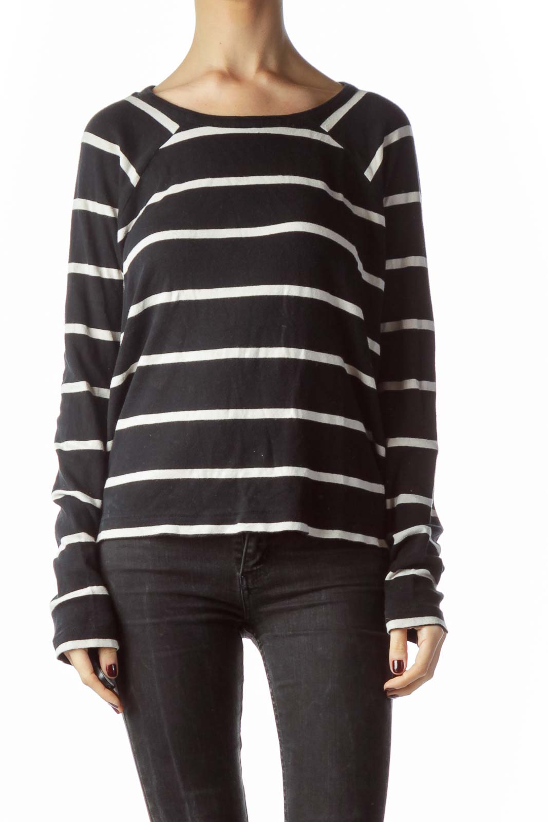 Black Cream Striped 100% Cotton Stretch Top
