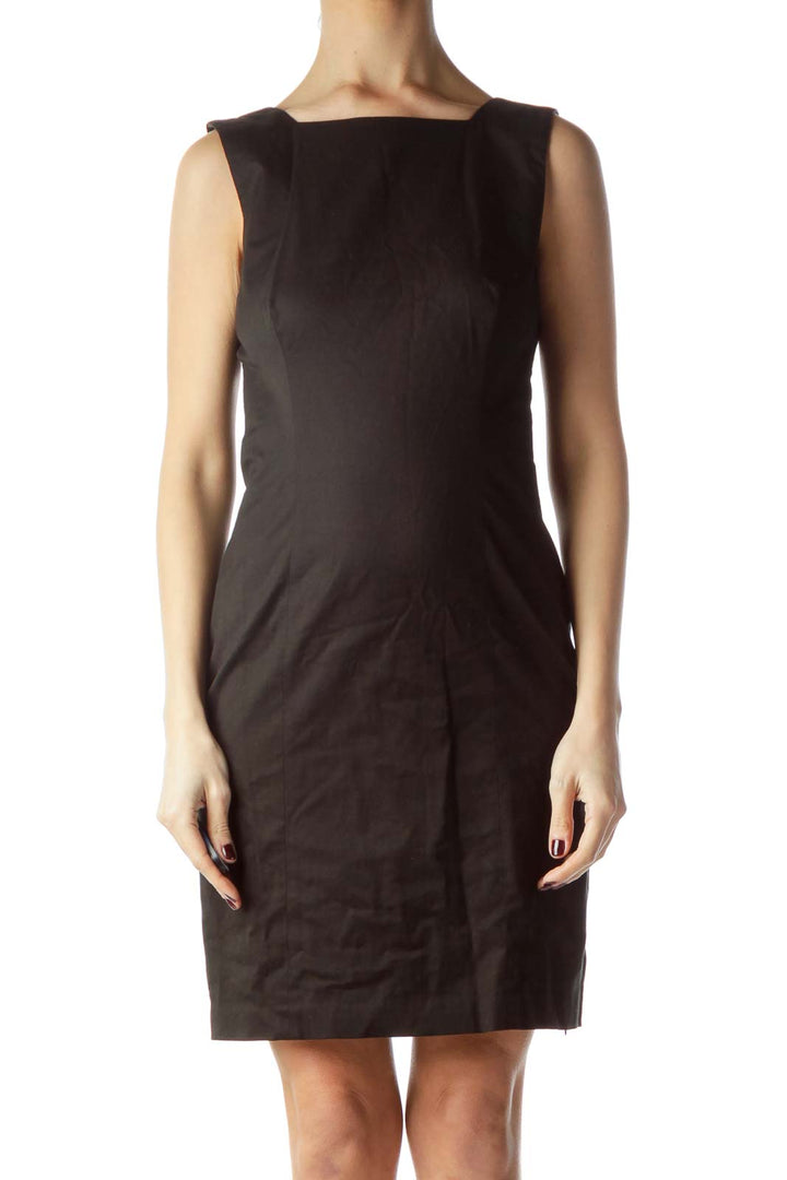 Black Square Neck Sleeveless Work Dress