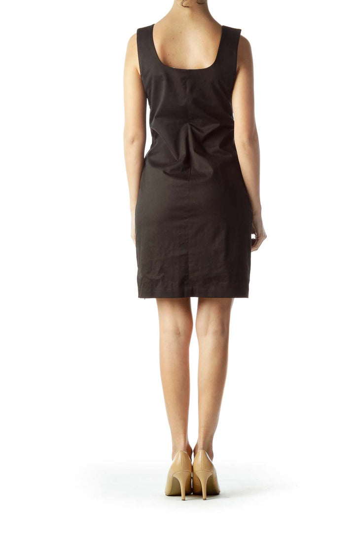 Black Square Neck Sleeveless Work Dress