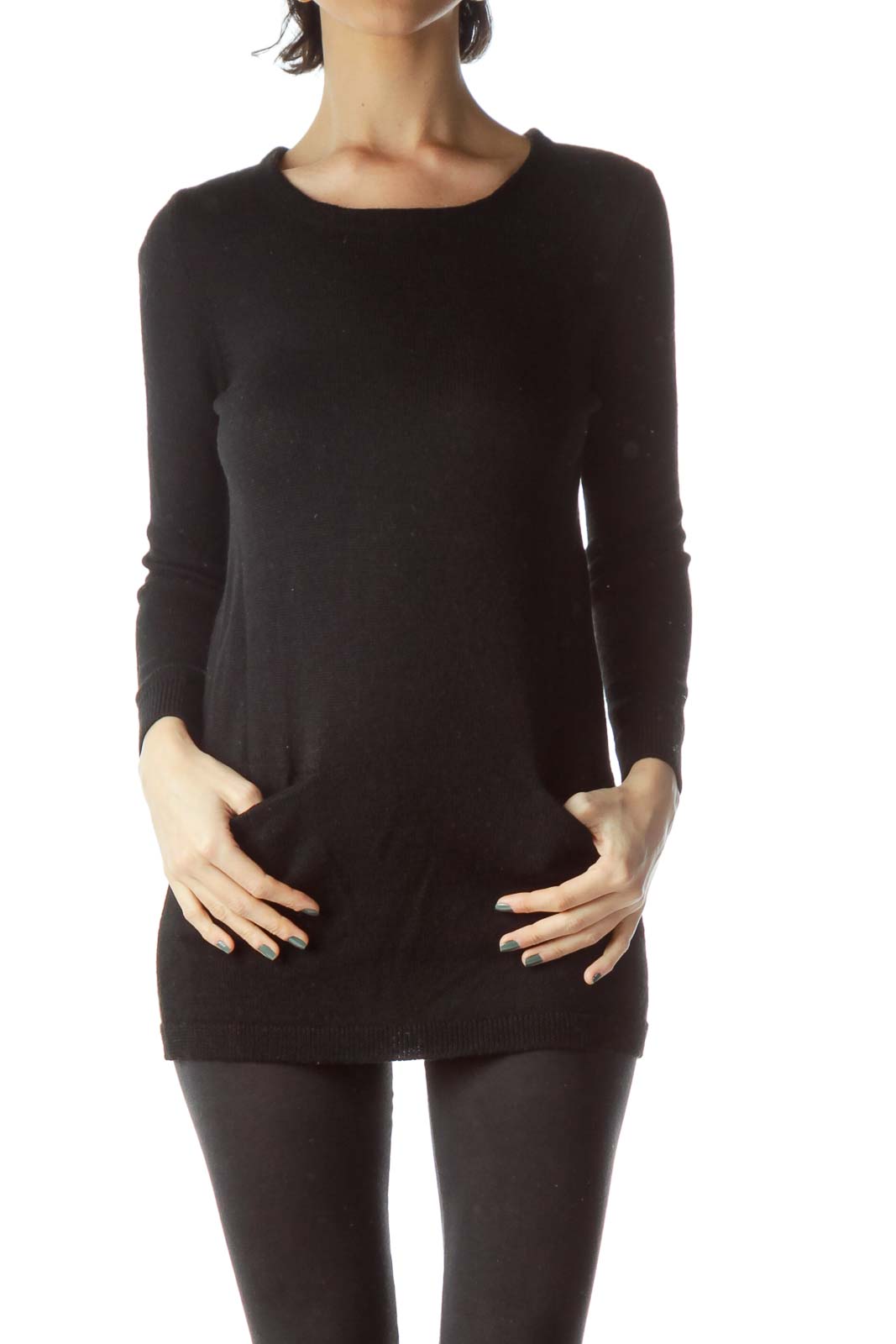 Black 100% Merino Wool Long Sweater