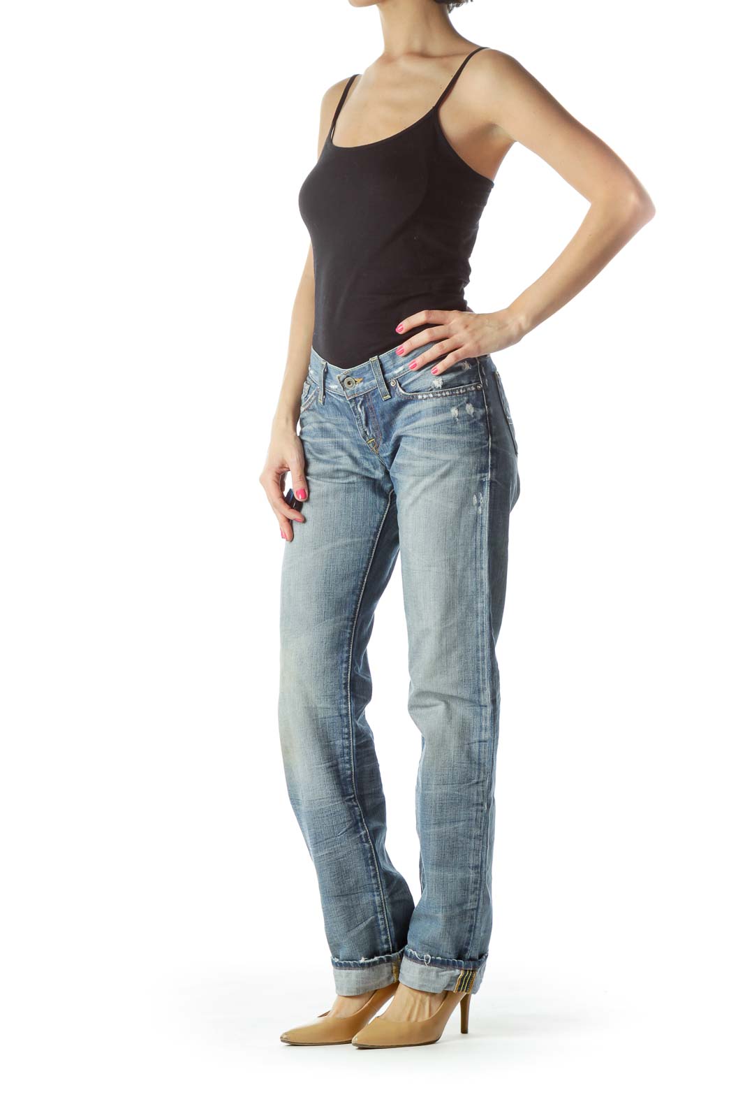 Blue White Washed Distressed Jeans