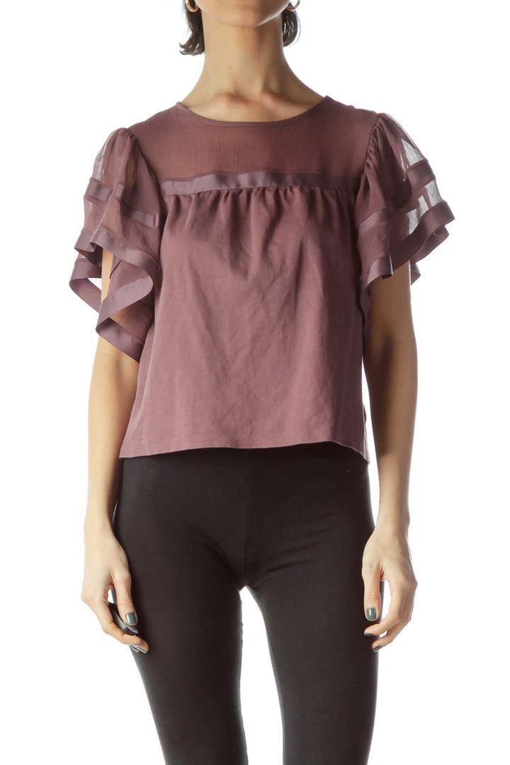 Purple Flared Chiffon Sleeves Blouse
