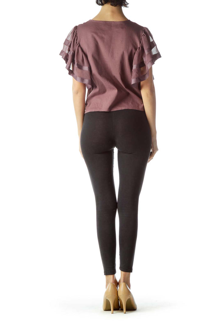 Purple Flared Chiffon Sleeves Blouse