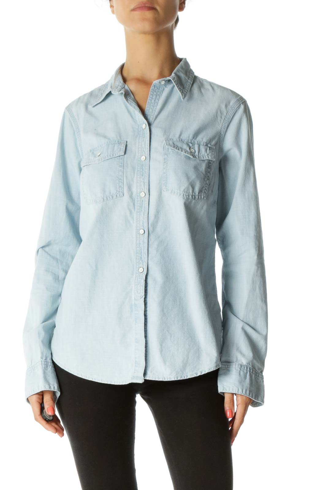 Light-Wash Blue Long Denim Shirt
