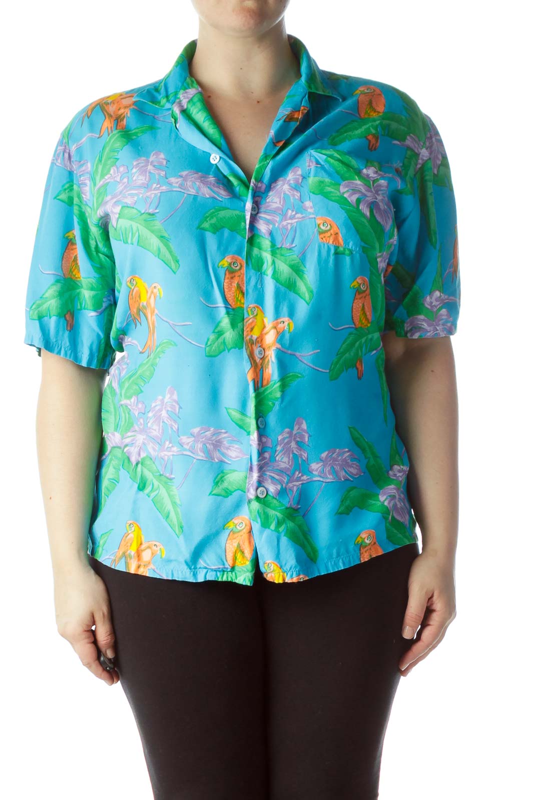 Multicolored Tropical Print Short Sleeve Shirt