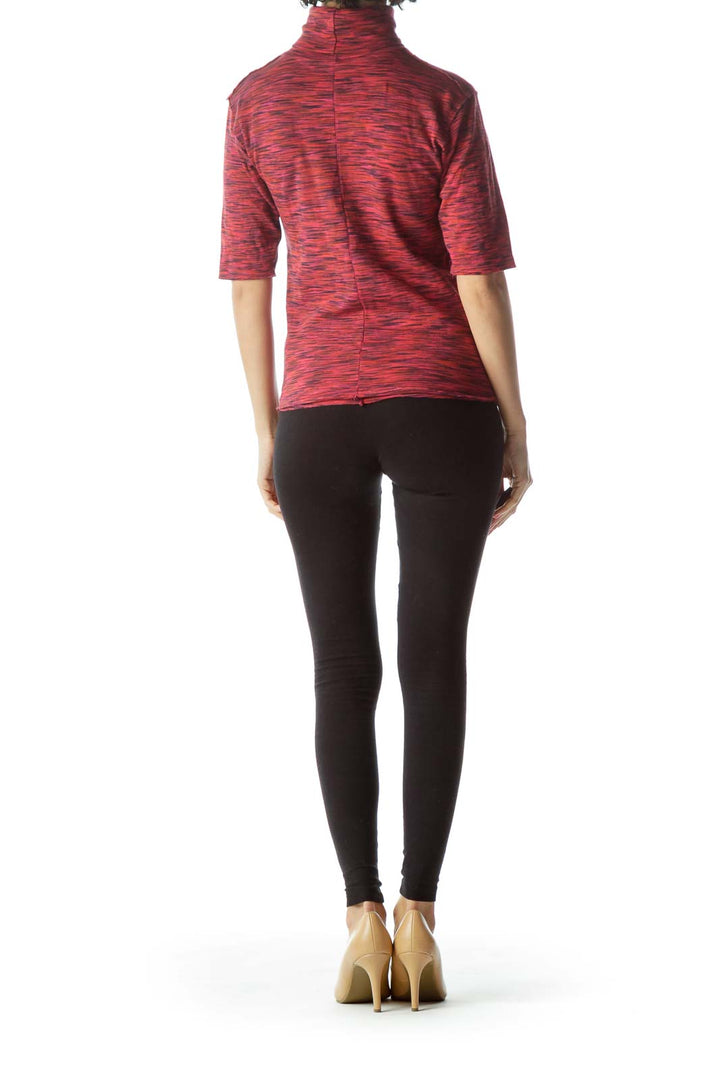 Back view of Free People red marled turtleneck top showing fitted silhouette