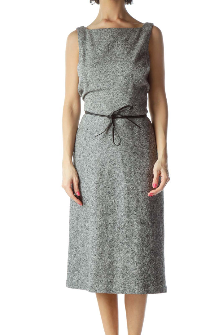 Black Knit Sleeveless Dress with Leather Belt