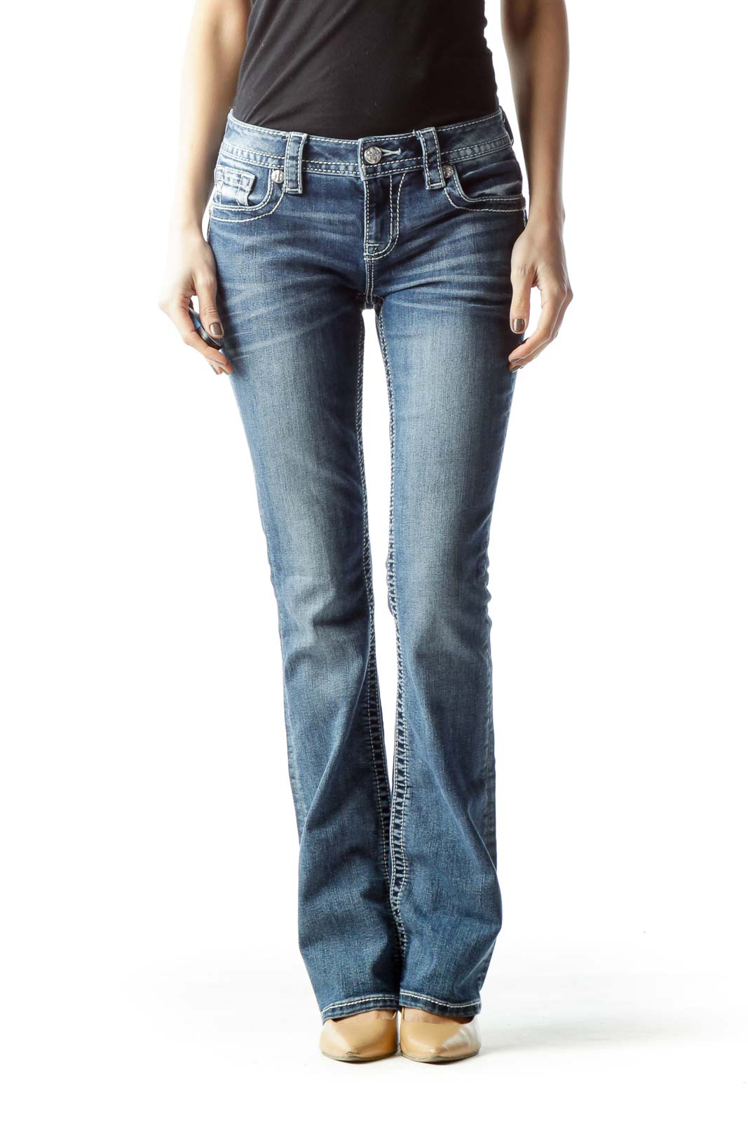 Blue Medium Wash Stitched Denim Jeans
