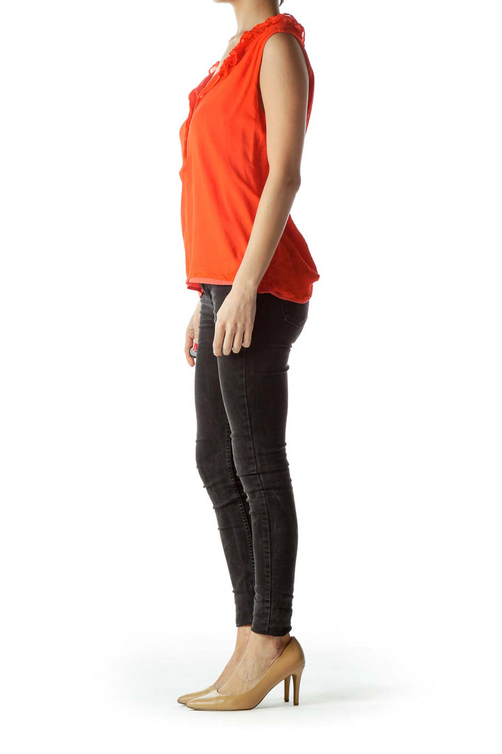 Orange Ruffled Buttoned Shift Top