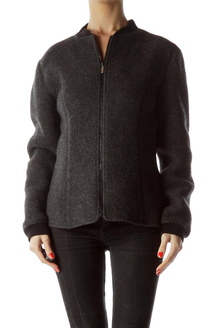 Gray Zippered Fur Fitted Jacket