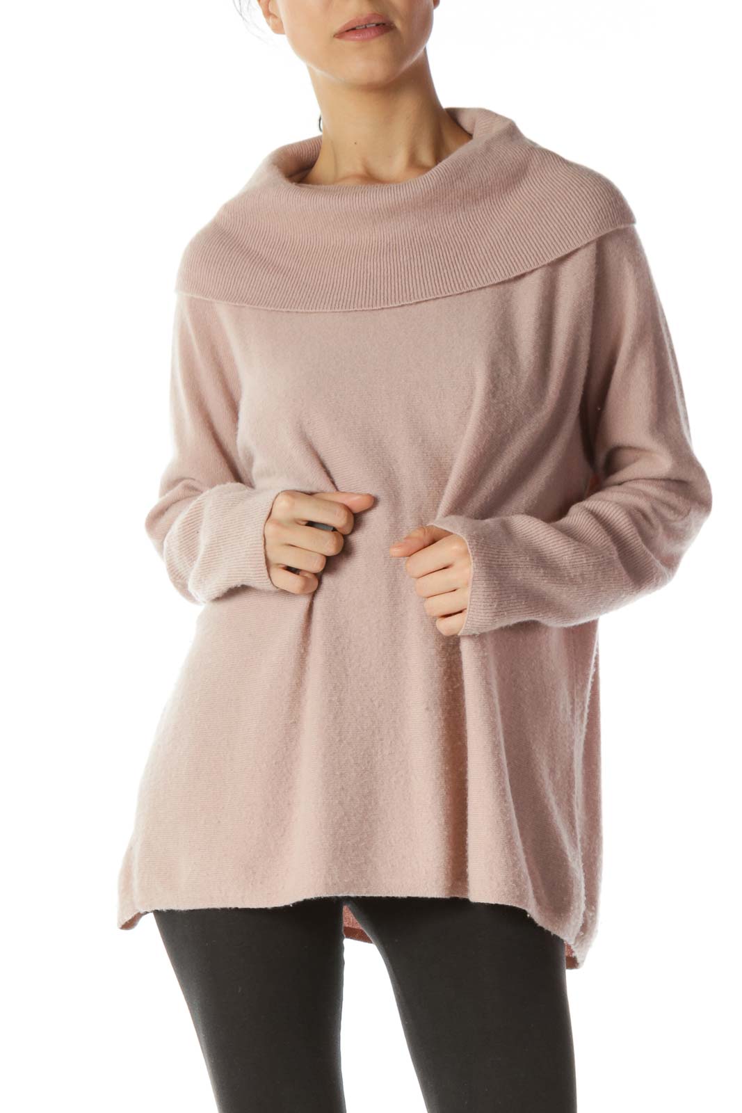 Pastel Pink 100% Cashmere Cowl Turtleneck Sweater