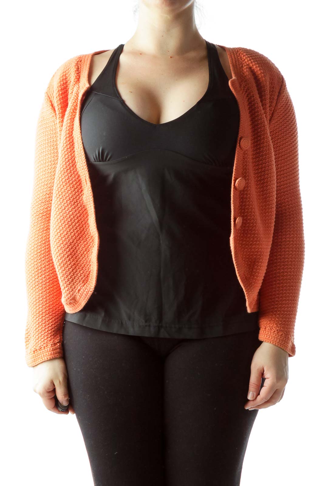 Orange Buttoned 100% Cotton Long Sleeve Sweater