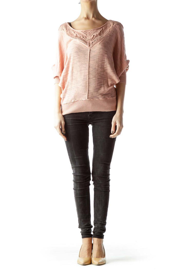 Light Salmon Pink 100% Cotton Bat-Sleeve Knit Top