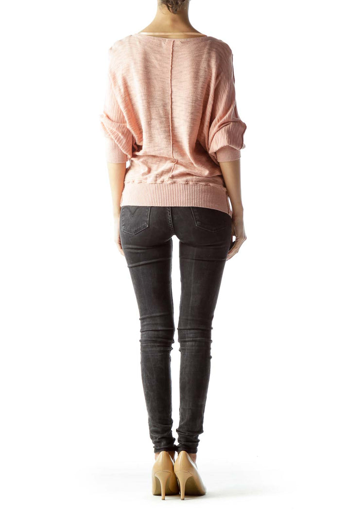 Light Salmon Pink 100% Cotton Bat-Sleeve Knit Top
