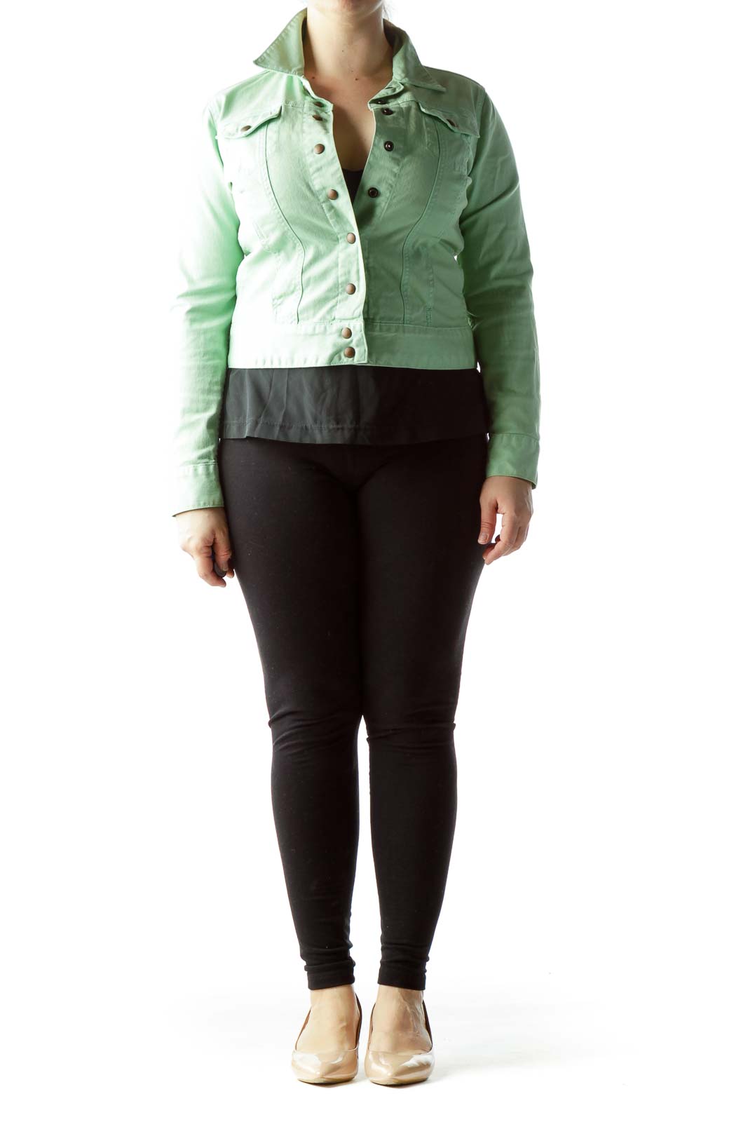 Light Mint Green Snap Buttons Denim Jacket
